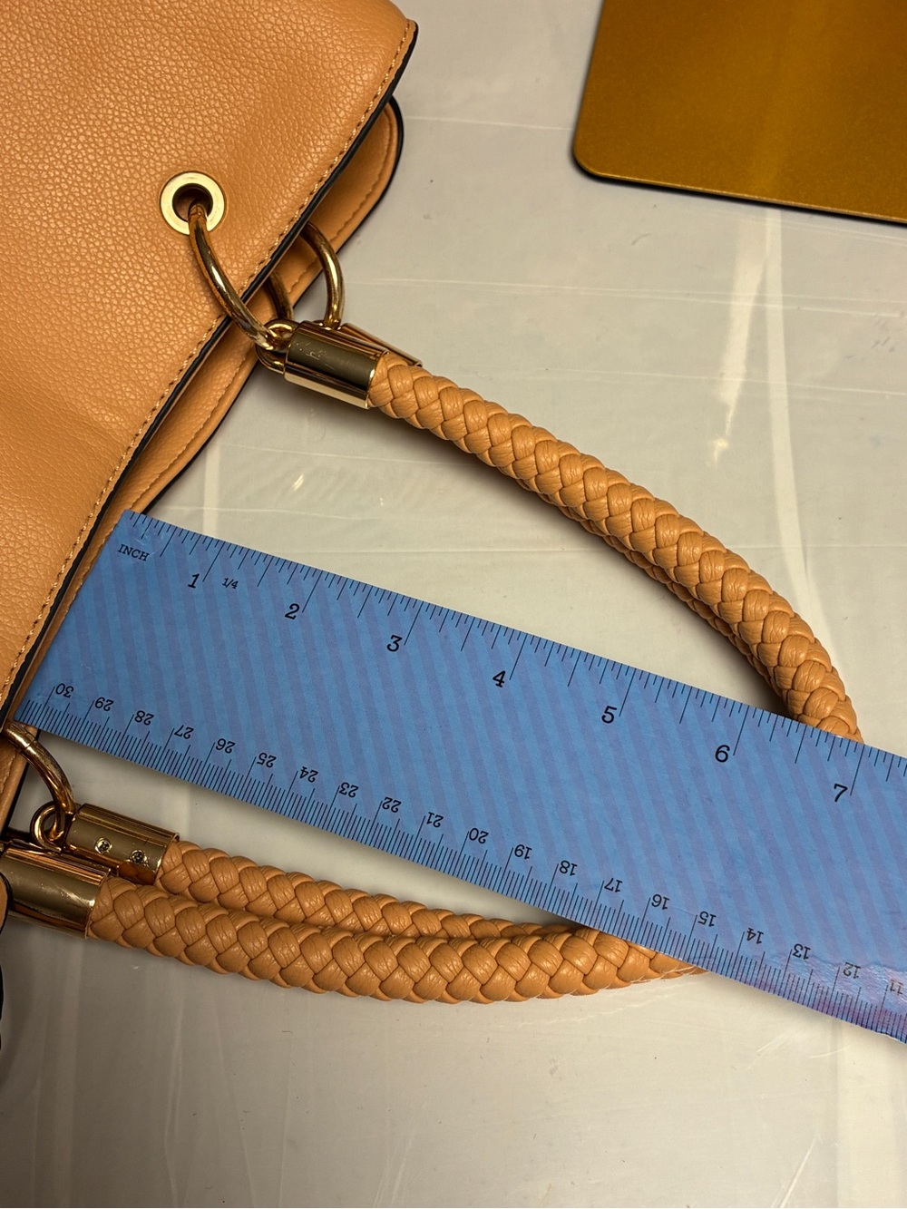 Structured Satchel Tan Braided Handles Tassel Crossbody Tote Bag - Picture 12 of 15